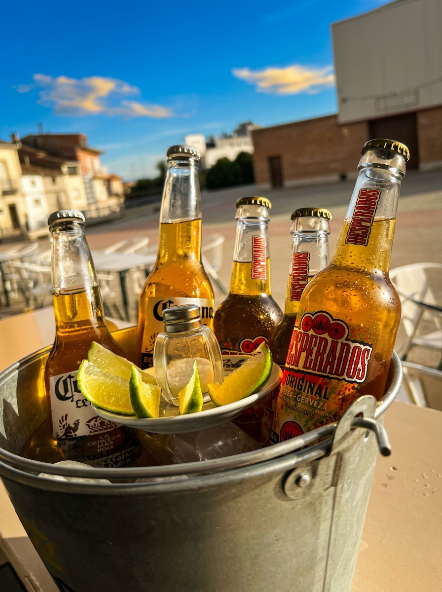Cubo de cervezas frías con lima